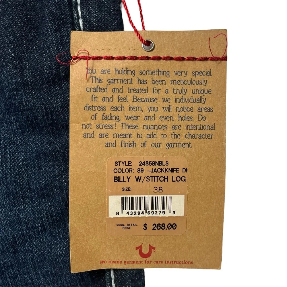 True Religion Men 38x34 Billy Big T Dark‎ Wash Flap Pocket Jeans